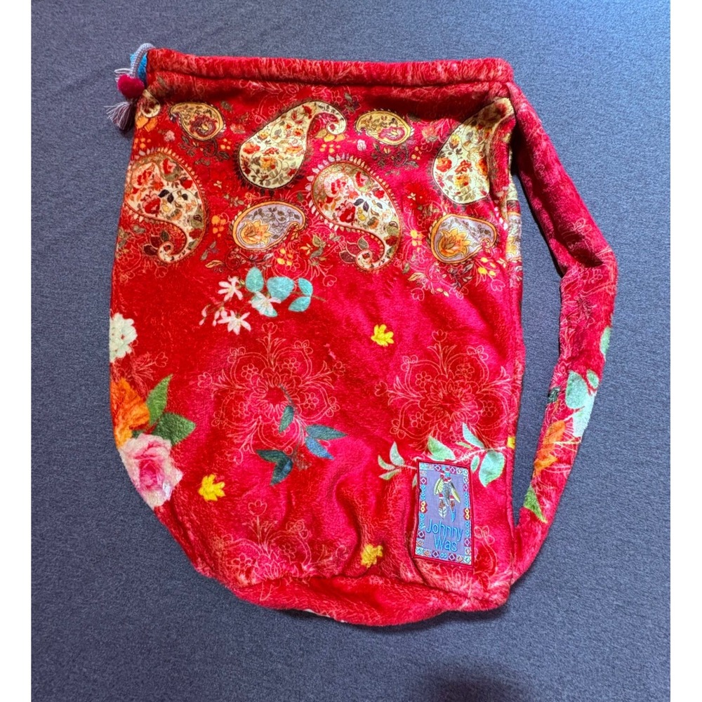 Johnny Was Laurel Canyon Paisley Lace Cozy Blanket Bag Drawstring Sling Red